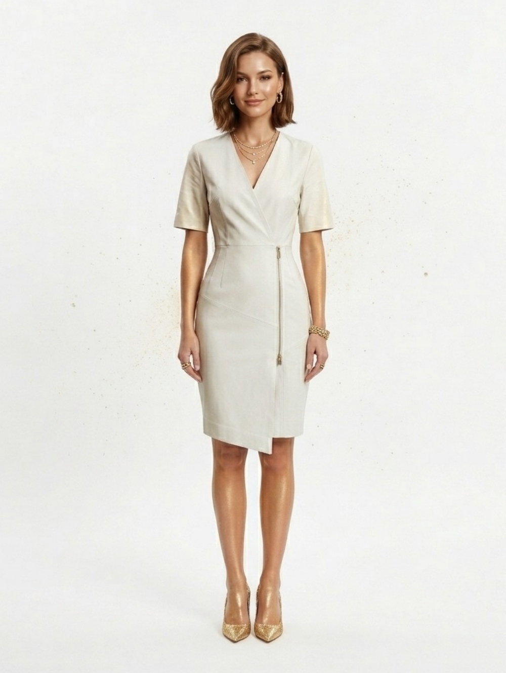 Carlisle White Short Sleeve Wrap Dress - Size 8